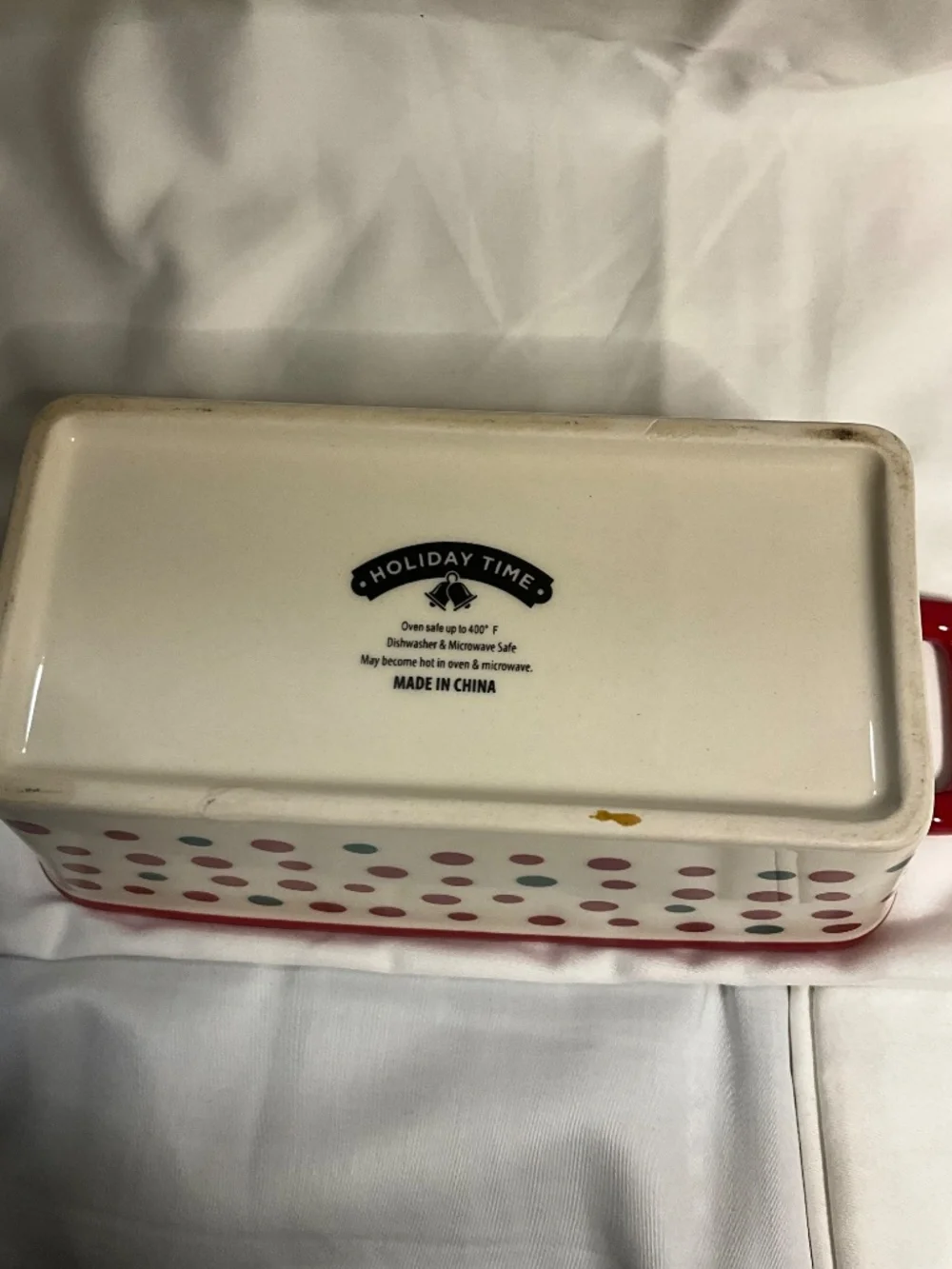 Holiday Time Ceramic Mini Loaf Pan Red and Green Polka Dots And Stripes
